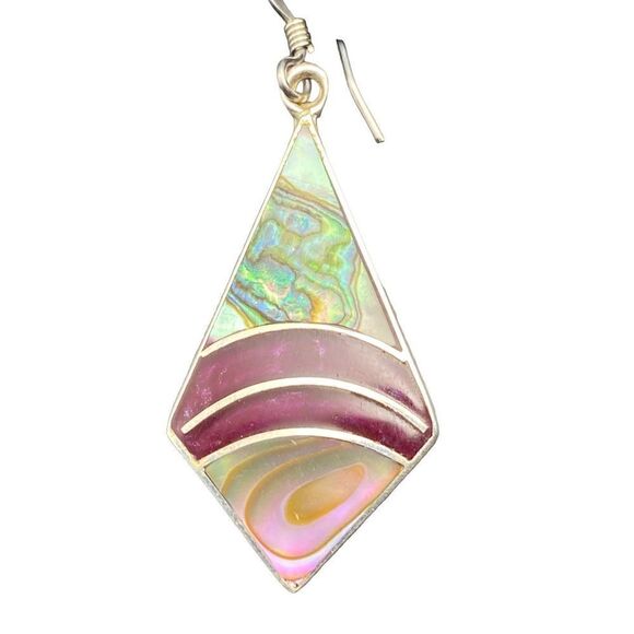 PACA Alpaca Red Jasper Mother Of Pearl and Sterling Silver Vintage Earrings Sign - Picture 3 of 9